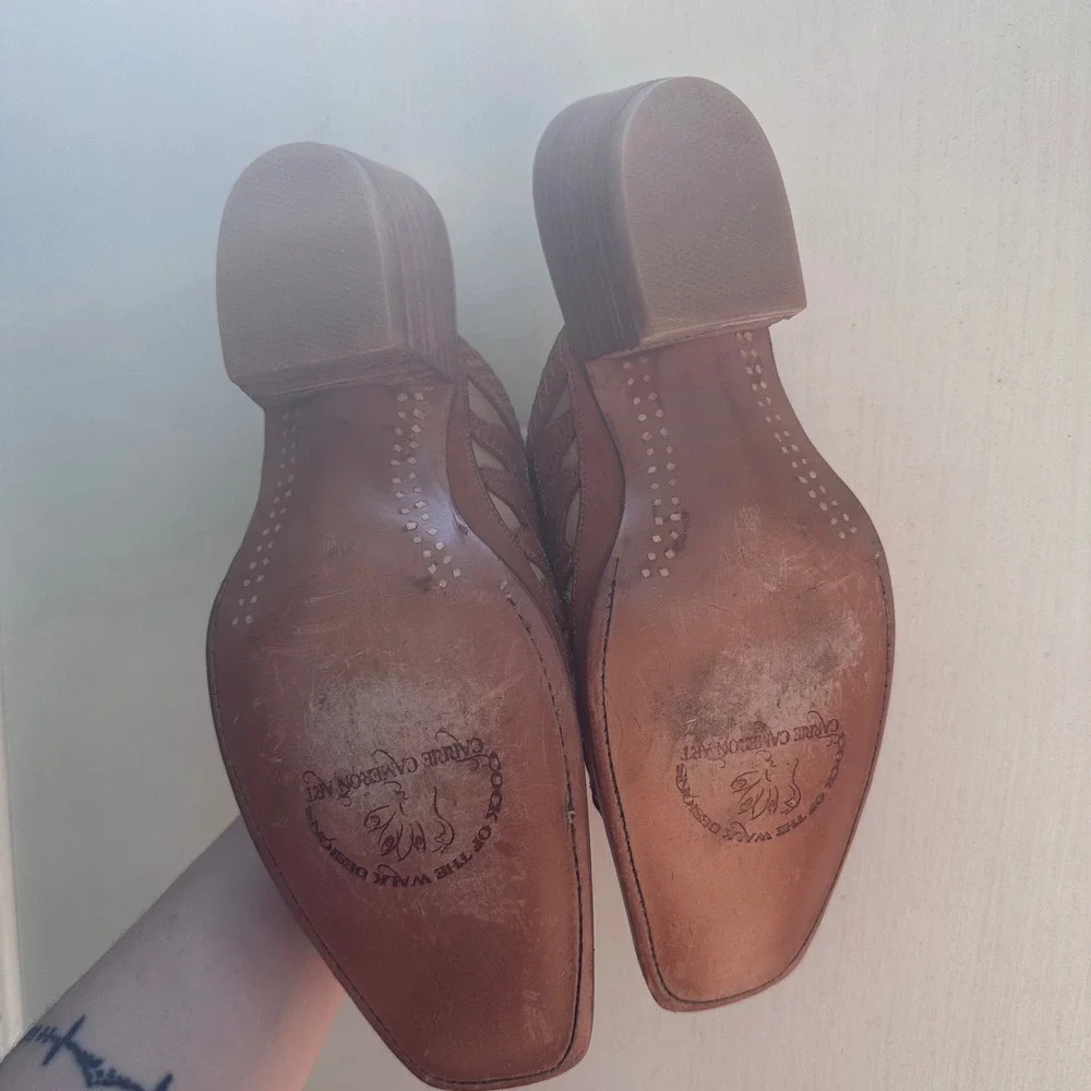 Carrie Cameron Art Leather Mules Tan Brown Tooled Floral Square Toe Mens 11D